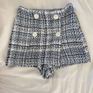 Zara White/Blue Textured Skort with Front Contrast Decorative Buttons Size XS